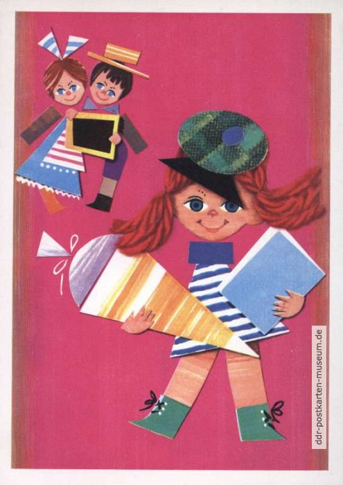 Glückwunschkarte zum Schulanfang von 1974 - Planet-Verlag 