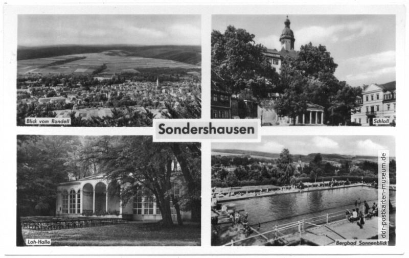 Blick vom Rondell, Schloß, Loh-Halle, Freibad - 1962
