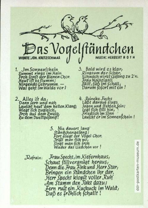 Titel "Das Vogelständchen" von Johannes Kretzschmar / Herbert Roth - 1954