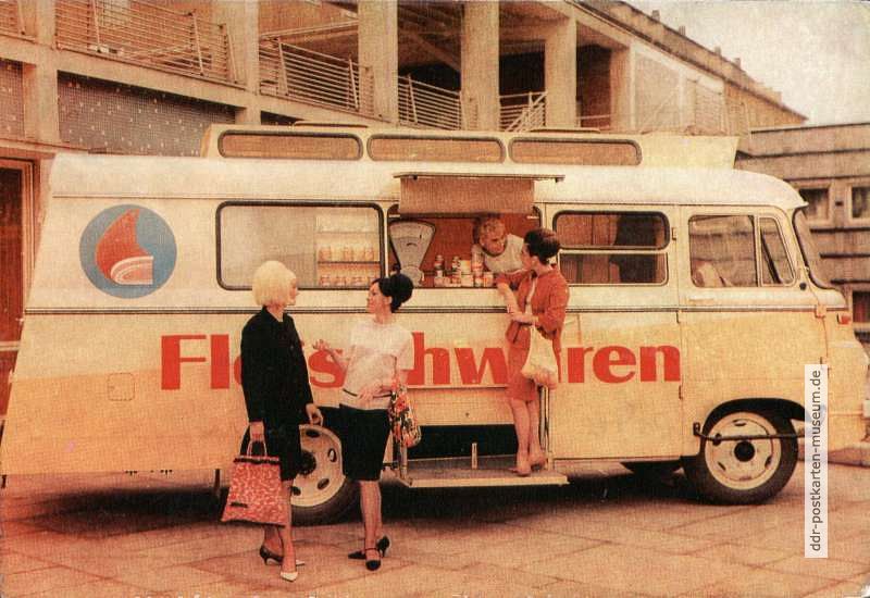Werbepostkarte mit "Robur-Fleischverkaufswagen" - 1965