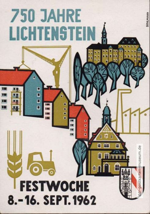 Sonderpostkarte zum Stadtjubiläum 750 Jahre Lichtenstein - 1962