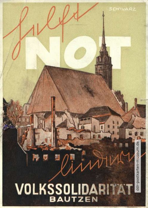 Werbepostkarte der Volkssolidarität "Helft Not lindern" - 1949