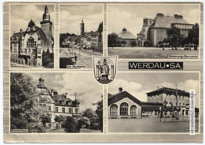 Rathaus, Marktplatz, Diesterweg-Oberschule, Krankenhaus, Bahnhof - 1964