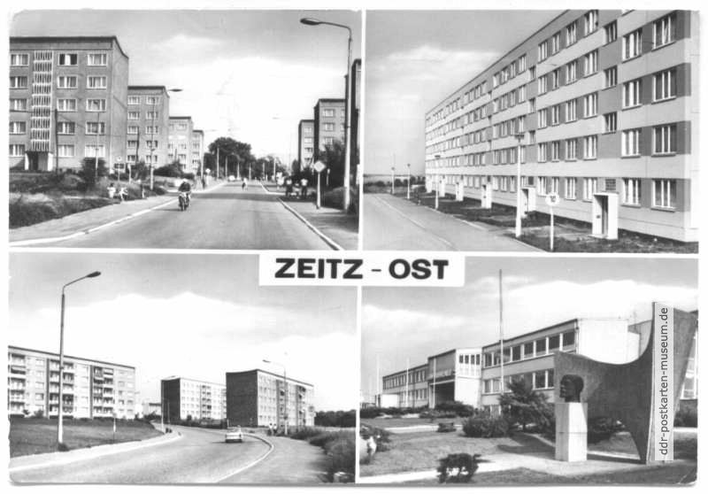 Neubaugebiet Zeitz-Ost, Lenin-Oberschule mit Denkmal - 1984
