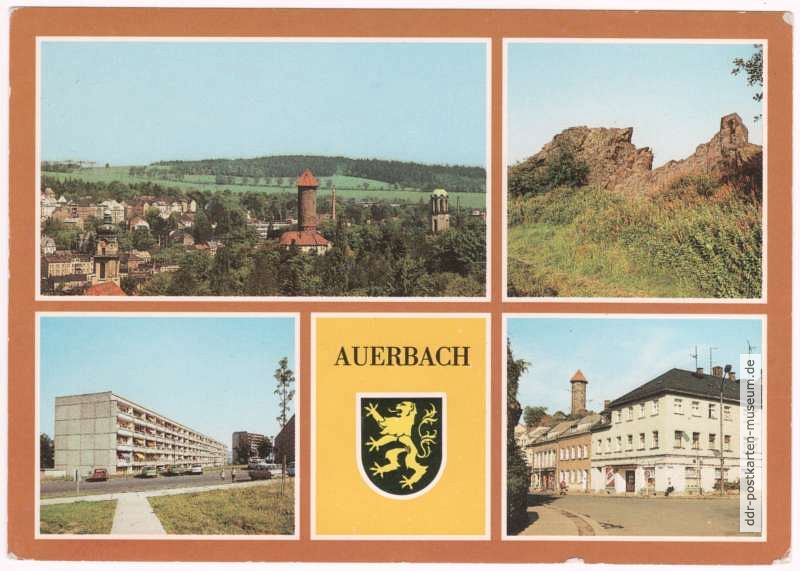 Blick über Auerbach, Bendelstein, Neubaugebiet, HO-Cafe "Einheit" - 1989