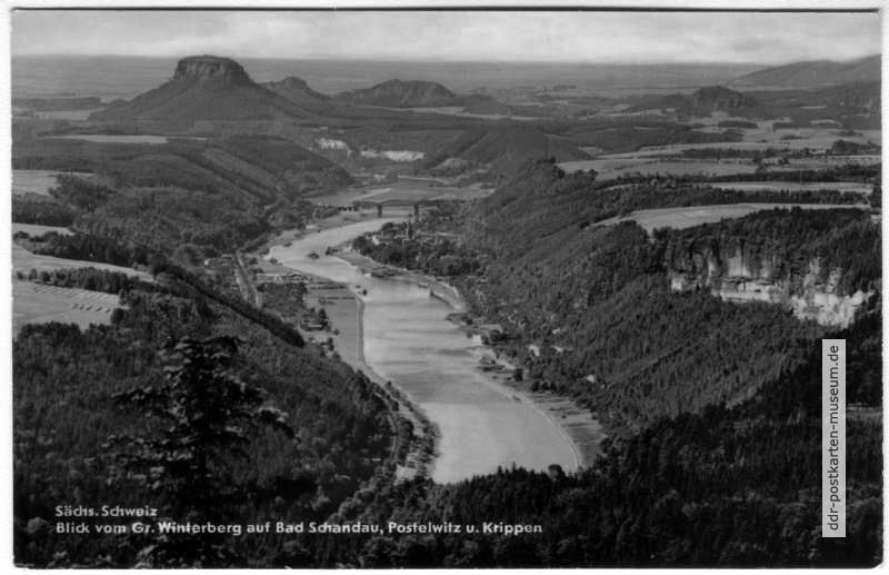 Blick vom Großen Winterberg auf Bad Schandau, Postelwitz und Krippen - 1958