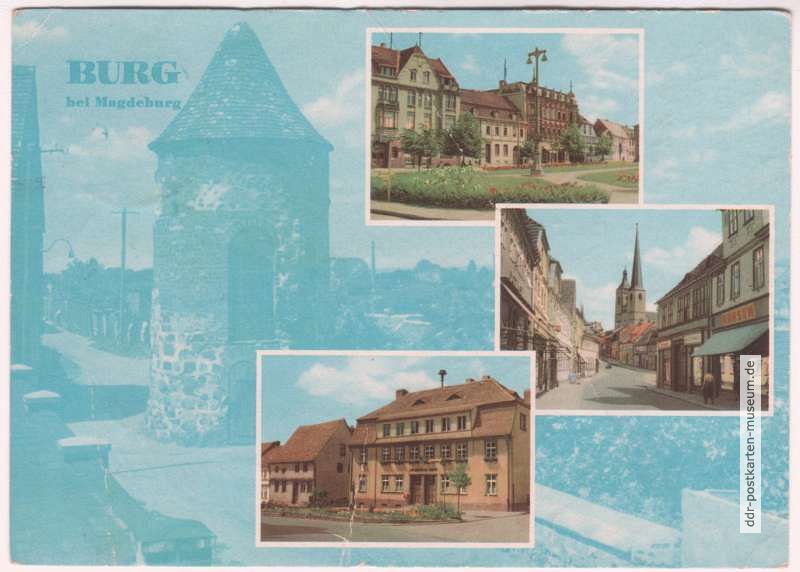 Erste farbige DDR-Ansichtskarte von Burg bei Magdeburg - 1962