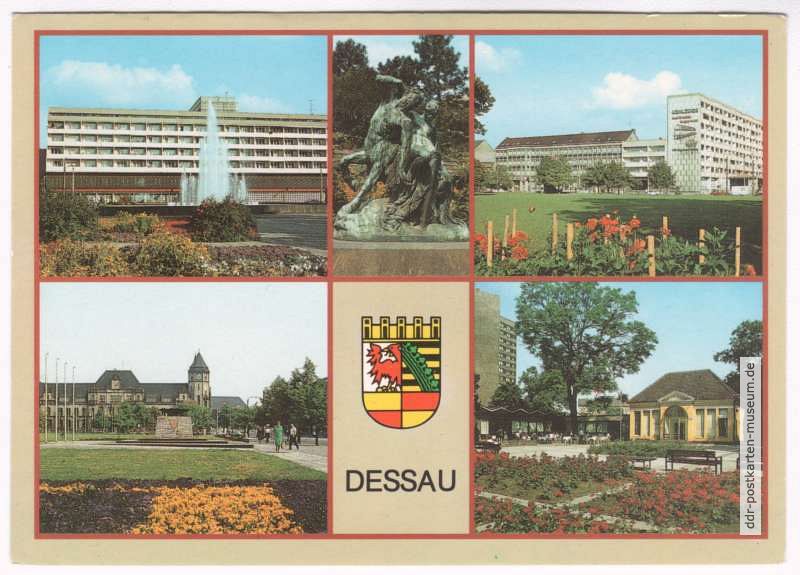 Dessau - Haus des Reisens, Kentaur, Scheibe Nord, Hauptpost, Teehäuschen - 1987