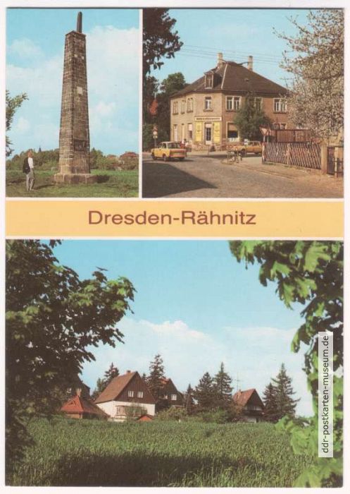 Meridian-Säule, Hellerstraße und Teilansicht von Rähnitz - 1990