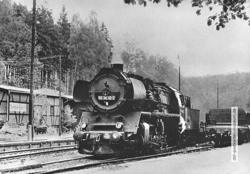 Dampflok 50 3670-2 im Bahnhof Berbersdorf - 1982