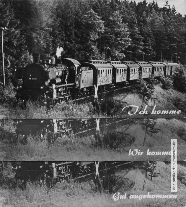 Eisenbahn-Grußkarte in drei Varianten von 1957, 1961 und 1962