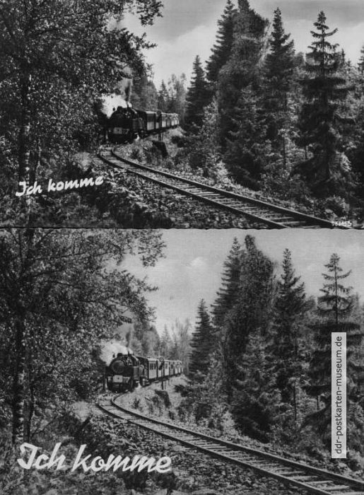 Eisenbahn-Grußkarte in zwei Varianten von 1954 / 1957 und 1961 (Harzquerbahn)
