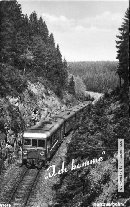 Grußkarte "Ich komme" (Neuer Dieselzug der Harzquerbahn) - 1958