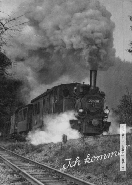 Eisenbahn-Grußkarte mit Dampflok der Harzquerbahn - 1960