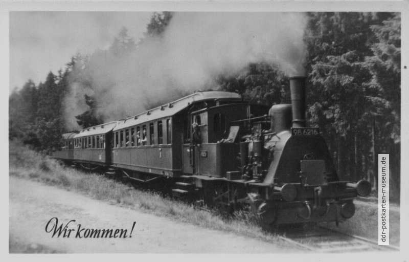 Grußkarte mit Kleinbahn im Thüringer Wald - 1955