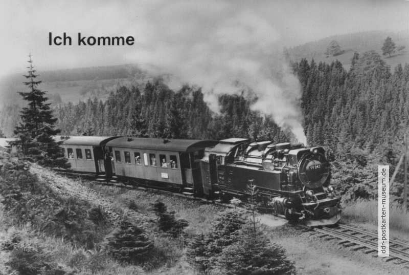 Geänderte Beschriftung auf Grußkarte von 1984 (Brockenbahn)