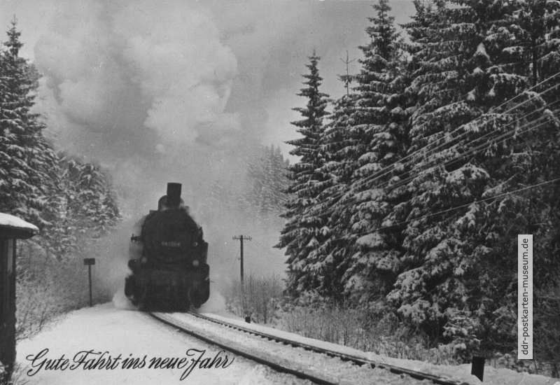 Eisenbahn-Grußkarte "Gute Fahrt ins neue Jahr" - 1958