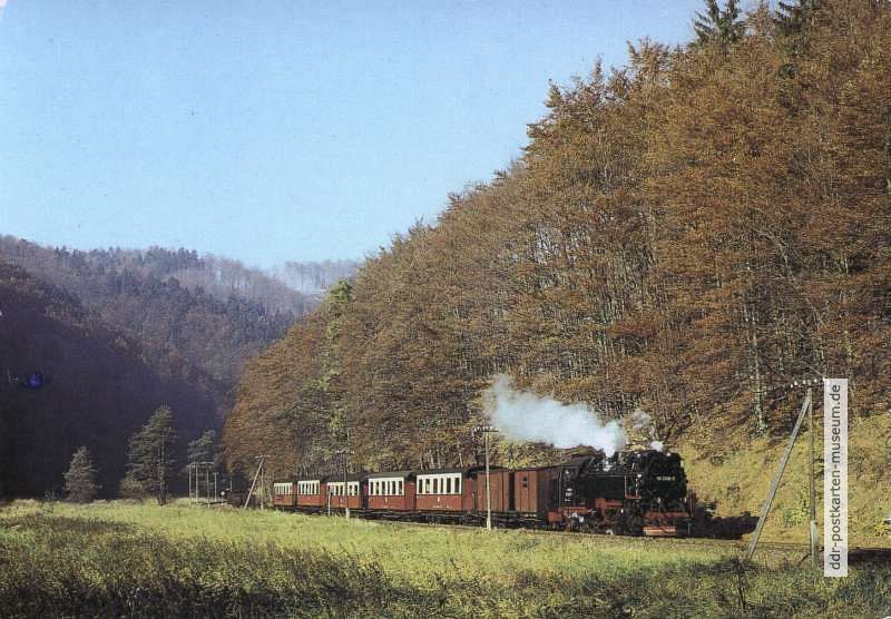 Harzquerbahn mit Lok 997240-7 bei Netzkater (Südharz) - 1986