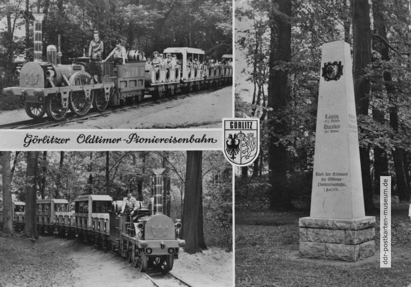 Görlitzer Oldtimer-Pioniereisenbahn, Distanzsäule für die Erbauer - 1977