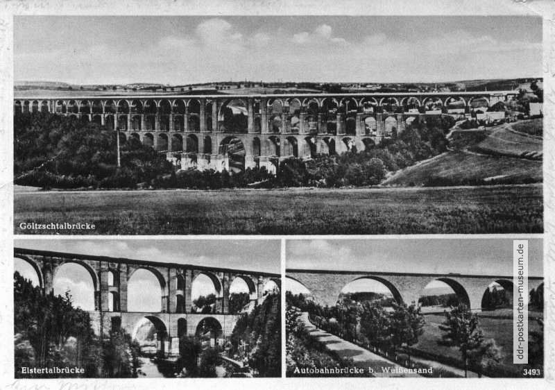 Göltzschtalbrücke, Elstertalbrücke und Autobahnbrücke bei Weißensand - 1950