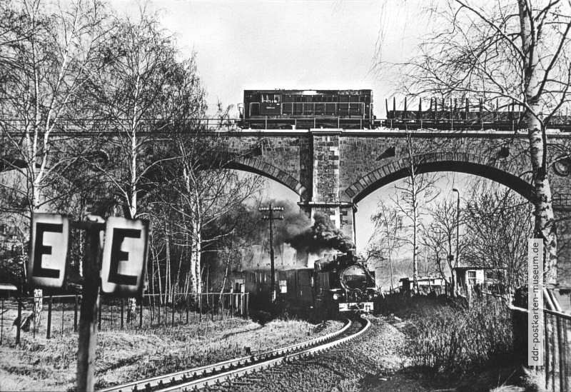 Neißebrücke in Zittau mit Schmalspurbahn Zittau-Oybin-Jonsdorf - 1985