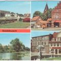 Konsum-Kaufhalle, Rathaus, Burgsee, Wasserspiel auf dem Markt - 1979