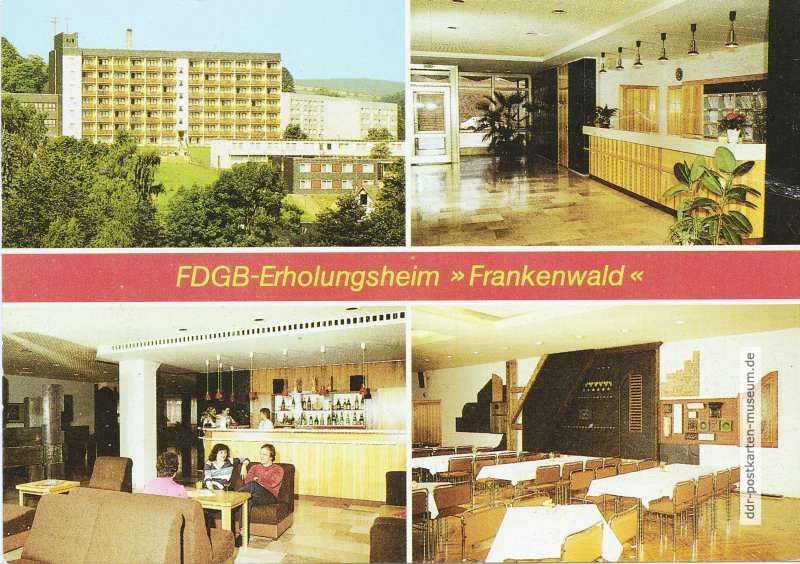Wurzbach (Thüringen), FDGB-Erholungsheim "Frankenwald" mit Rezeption und Bar - 1989