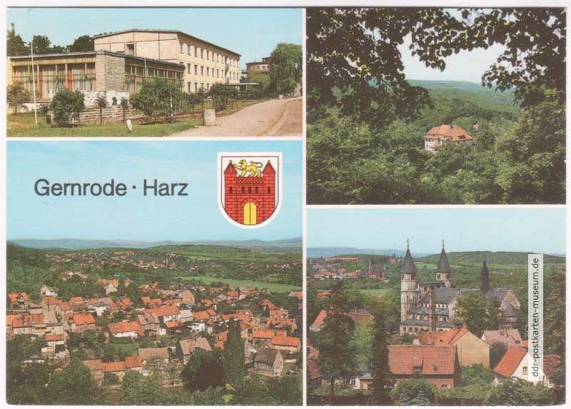 FDGB-Erholungsheime "Fritz Heckert" und "Stubenberg", Blick auf Gernrode, Stiftskirche - 1989