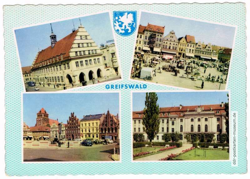 Erste farbige Mehrbildkarte von Greifswald - 1961