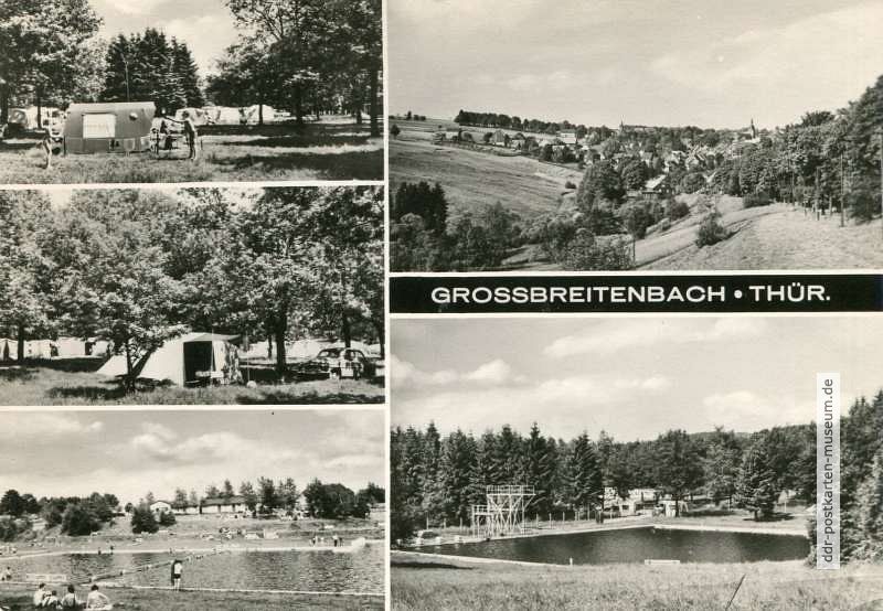 Grundsbachtal, Blick nach Großbreitenbach, Freibad, Grundsmühle - 1973