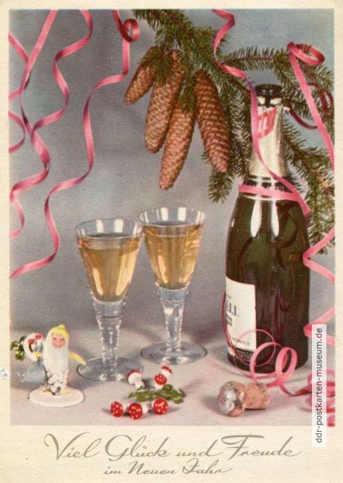 Viel Glück und Freunde im Neuen Jahr (graue Schrift) - 1956