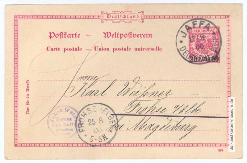 Ganzsachen-Postkarte der Deutschen Post in Palestina, 1900
