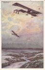 Gemälde von Prof. Schulze "Militär-Doppeldecker auf Erkundungsfahrt über dem Argonnerwald" - 1915