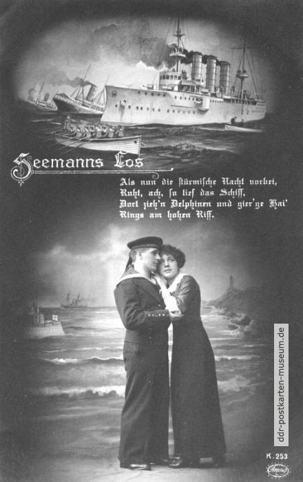 Fotopostkarte mit Heldenpoesie für die Marine "Seemans Los" - 1915