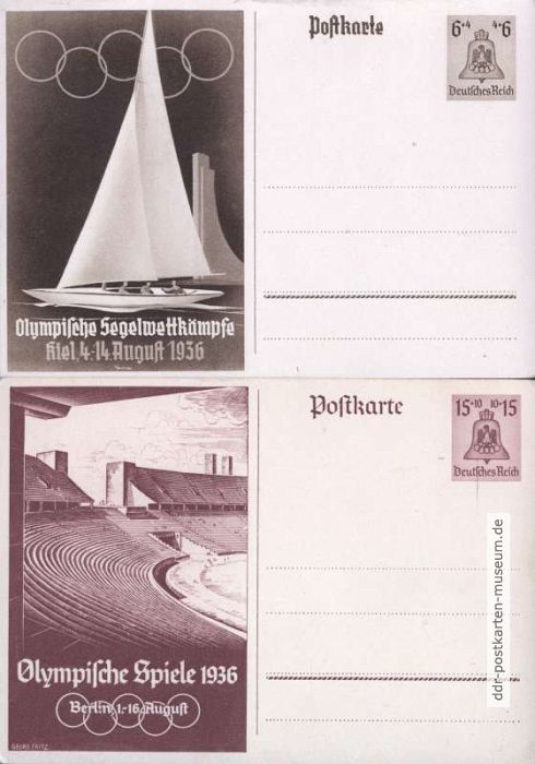 Sonderpostkarten (Ganzsachen) mit Inlands- / Auslandsporto und Olympiazuschlag - 1936
