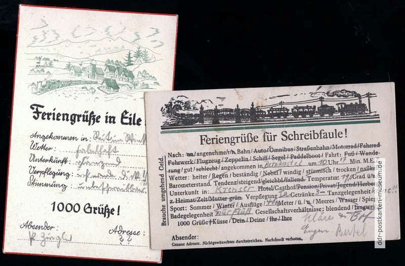Feriengrußkarten für Schreibfaule von 1938 und 1940
