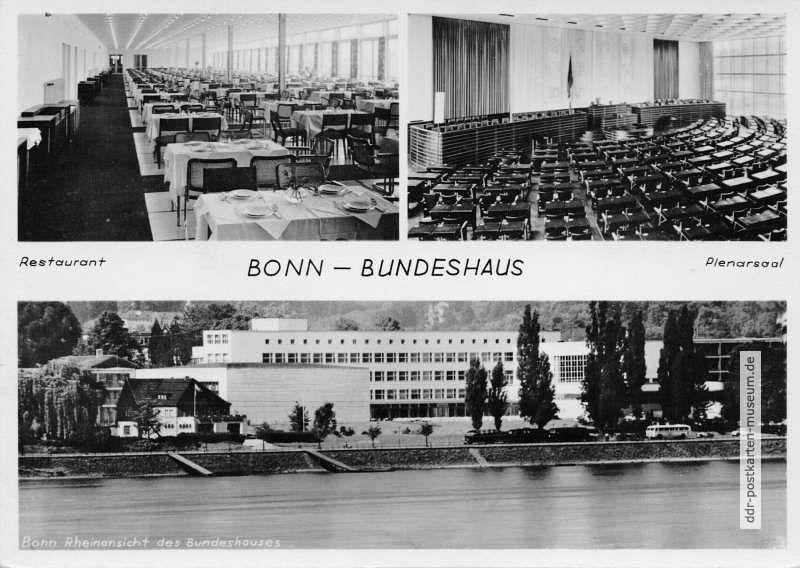 Bundeshaus in Bonn mit Plenarsaal, Restaurant und Rheinansicht - 1950