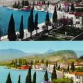 Nachcolorierte Fotopostkarte (oben) und Ansichtskarte im Mehrfarbendruck aus Torbole (Italien) - 1955 / 1956