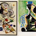 Künstlerkarten mit Abstraktgraphiken von Kandinsky und Picasso - um 1955