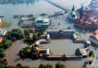 Luftbild vom Hochwasser in Dresden 2002 mit Dresdener Zwinger