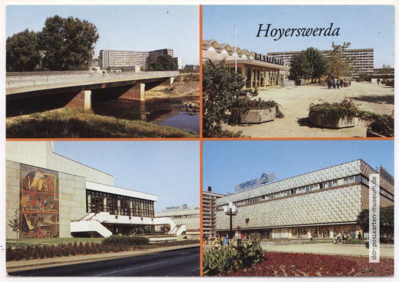 Elsterbrücke, Restaurant, Kulturhaus, Centrum-Warenhaus - 1989