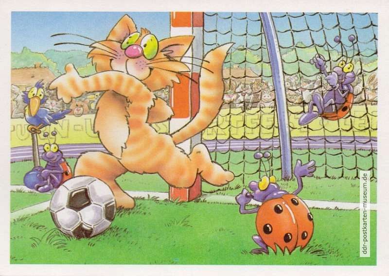 Kindergrußkarte, Tiger spielt Fußball - 1989