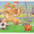 Kindergrußkarte, Tiger spielt Fußball - 1989