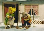 Karte aus Kinderkalender, Teddy macht Ausflug mit Ski - 1957