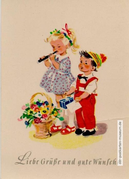 Geburtstagskarte "Liebe Grüße und gute Wünsche" - 1967