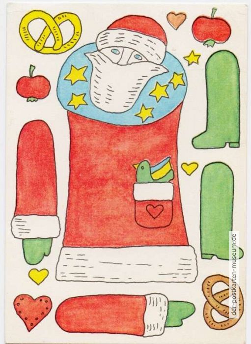 Weihnachtskarte "Ein frohes Weihnachtsfest" mit Weihnachtsmann zum Basteln - 1984