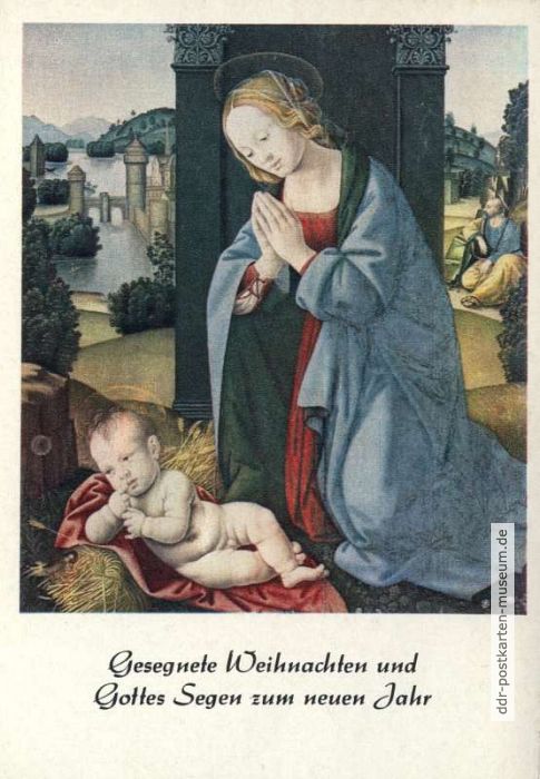 Weihnachtskarte mit Bildnis "Maria mit dem Kinde" - 1970