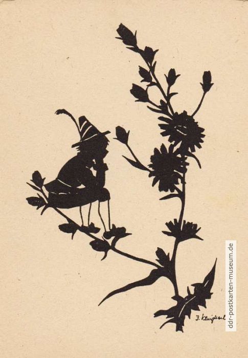 Scherenschnitt "Büblein auf der Blume" - 1949