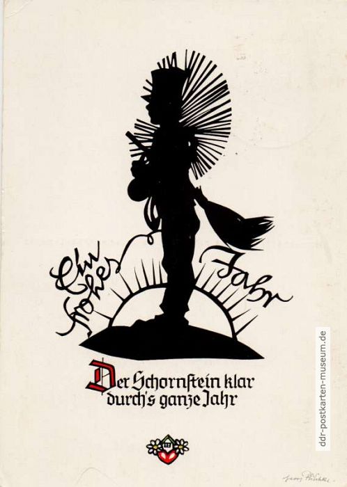 Scherenschnitt "Ein frohes Jahr - Der Schornstein klar durch´s ganze Jahr" - 1966