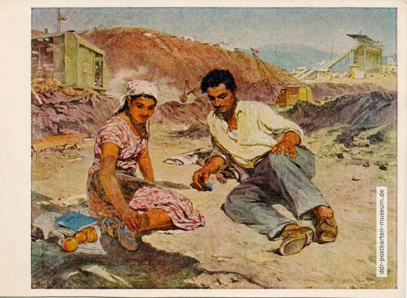 Gemälde "Die Erbauer des Glücks" vom M. Abdullajew (UdSSR) - 1960Sozialistisch-87